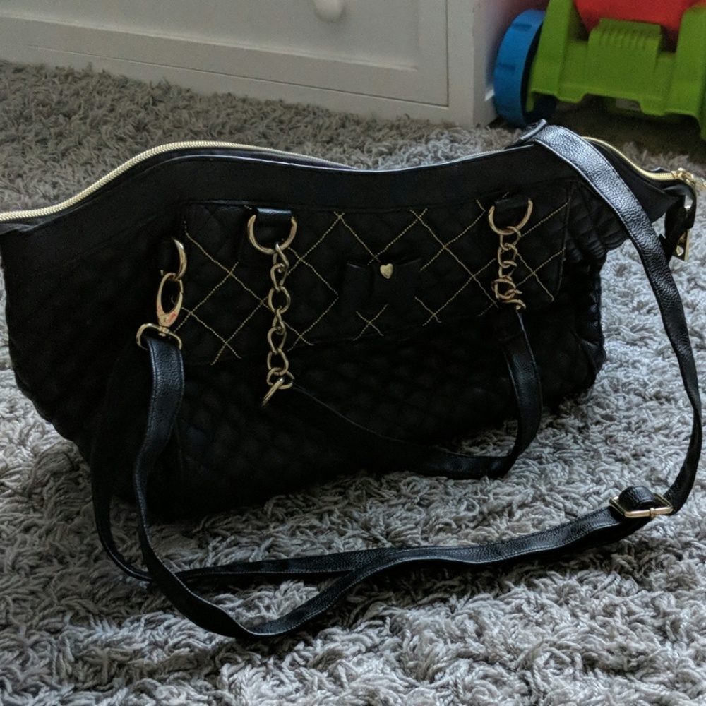 Large Quilted Black Crossbody leather bag purse